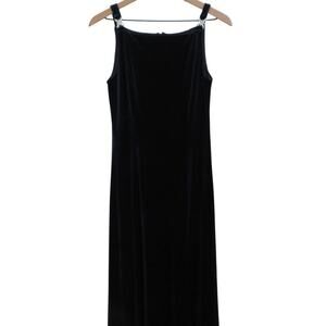 Vintage Navy Blue Velvet Velour Full Length Dress Silver Detail